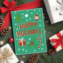 Whimsical Hand-Drawn Holiday Kaart op Groen