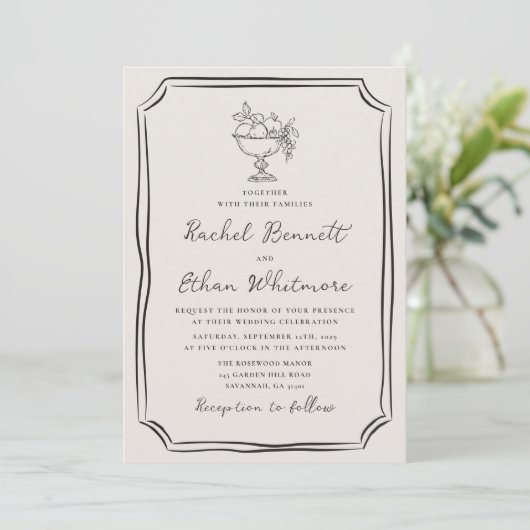 Whimsical Hand-Drawn Ivory Wedding Invitation (Debout devant)