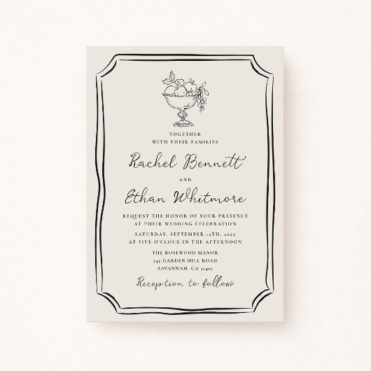 Whimsical Hand-Drawn Ivory Wedding Invitation Aankondiging