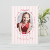 Whimsical Hand Drawn Lijst Roze Strepen Feestdagenkaart (Staand voorkant)