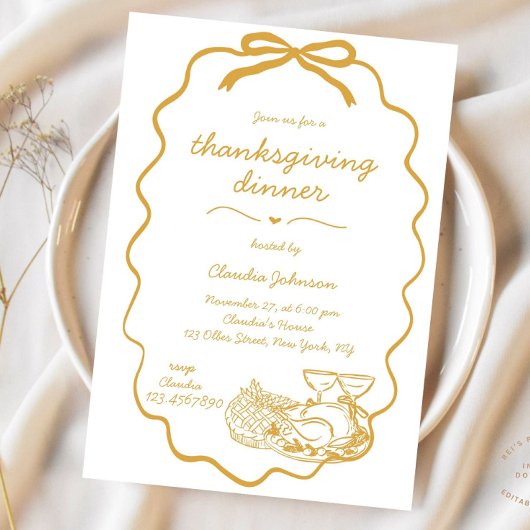Whimsical Hand Drawn Modern Thanksgiving Diner Kaart