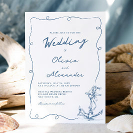 Whimsical Hand Drawn Nautical Anchor Wedding  Kaart