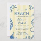 Whimsical hand drawn nautical coastal wedding kaart (Voorkant)