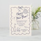 Whimsical Hand Drawn New Year Party Invitation Kaart (Staand voorkant)