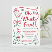 Whimsical Hand-Drawn Oh What Fun Christmas Party Kaart (Staand voorkant)