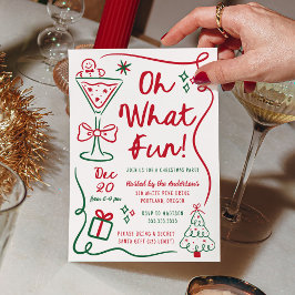 Whimsical Hand-Drawn Oh What Fun Christmas Party Kaart
