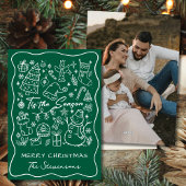 Whimsical Hand Drawn Pine Green Photo Christmas Feestdagenkaart