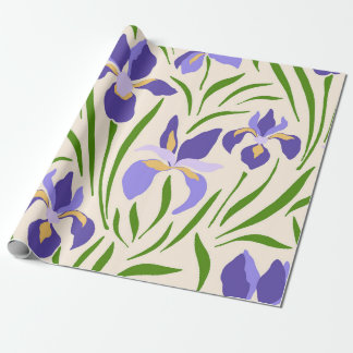 Whimsical Hand-Drawn Purple Iris Botanical Cadeaupapier