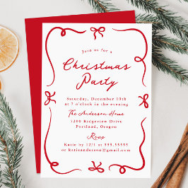 Whimsical Hand-Drawn Red Bows Kerstfeest Kaart