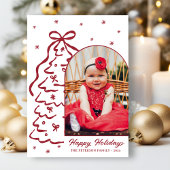 Whimsical Hand-Drawn Red Christmas Tree Arch Photo Feestdagenkaart