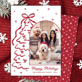 Whimsical Hand-Drawn Red Christmas Tree Arch Photo Feestdagenkaart