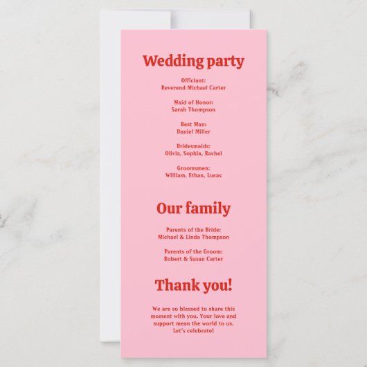 Whimsical Hand Drawn Red & Pink Wedding Programme (Dos)