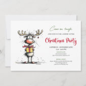 Whimsical hand drawn reindeer party invitation (Devant)