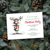Whimsical hand drawn reindeer party invitation