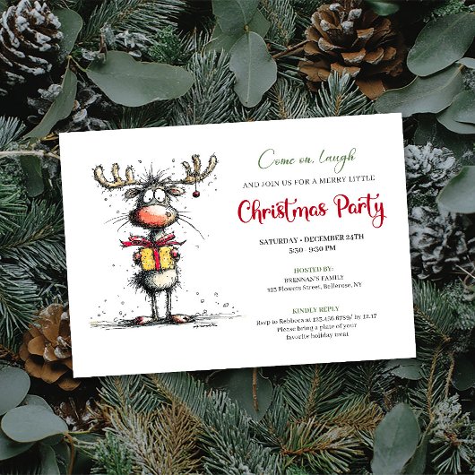 Whimsical hand drawn reindeer party invitation