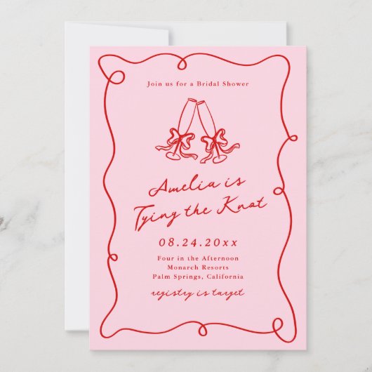 Whimsical Hand Drawn Roze & Rood Vrijgezellenfeest Kaart (Voorkant)