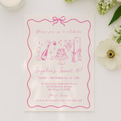 Whimsical Hand Drawn Roze Verjaardagsfeest Kaart