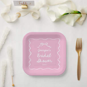 Whimsical Hand Drawn Roze Witte Boog Vrijgezellenf Papieren Bordje