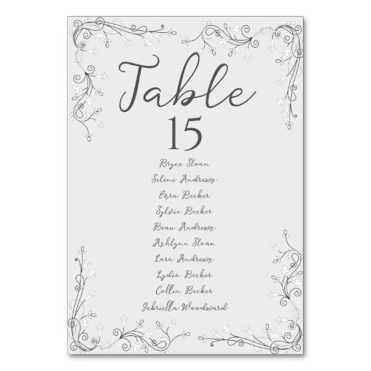 Whimsical Hand Drawn Script Wedding Seating Plan Kaart (Achterkant)