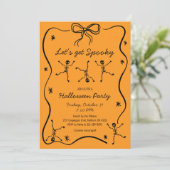 Whimsical Hand Drawn Skeleton Bow Lijst Halloween Kaart (Staand voorkant)