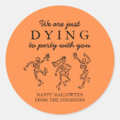 Whimsical Hand Drawn Skeletons Halloween Party Ronde Sticker (Voorkant)