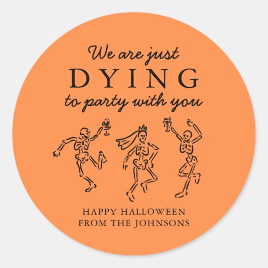 Whimsical Hand Drawn Skeletons Halloween Party Ronde Sticker (Voorkant)