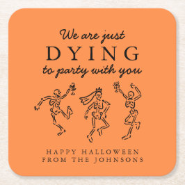 Whimsical Hand Drawn Skeletons Halloween Party Vierkante Kartonnen Onderzetter