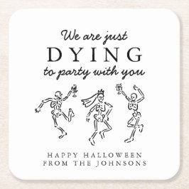 Whimsical Hand Drawn Skeletons Halloween Party Vierkante Kartonnen Onderzetter