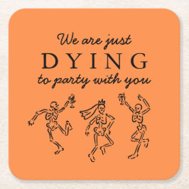 Whimsical Hand Drawn Skeletons Halloween Party Vierkante Kartonnen Onderzetter