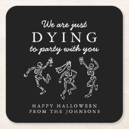 Whimsical Hand Drawn Skeletons Halloween Party Vierkante Kartonnen Onderzetter