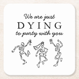 Whimsical Hand Drawn Skeletons Halloween Party Vierkante Kartonnen Onderzetter