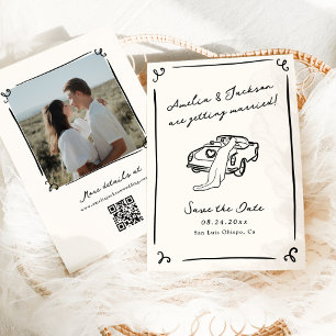 Whimsical Hand Drawn Sla de datum Foto QR code op Kaart