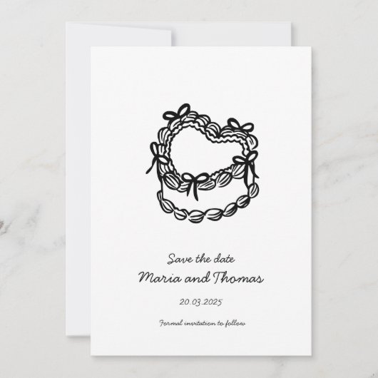 Whimsical Hand-Drawn Taart Trouwen Save the Date (Voorkant)