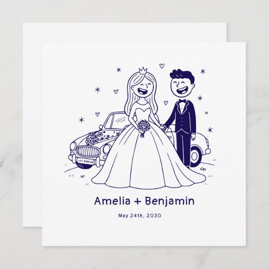 Whimsical Hand Drawn Wedding Couple | Wedding (Voorkant / Achterkant)