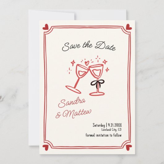 Whimsical Hand Drawn Wedding Save the Date Kaart (Voorkant)