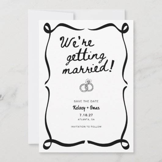 Whimsical Hand Drawn We're Getting Married  Kaart (Voorkant)