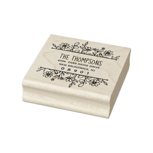 Whimsical Hand-Drawn Wildflower Greenery Rubberstempel (Stempel)