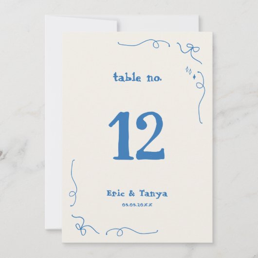 Whimsical Hand getekend 5x7 Trouwtafel Nummer Teke Kaart (Voorkant)
