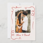 Whimsical Hand getekend Franse foto rode bruiloft Kaart (Achterkant)