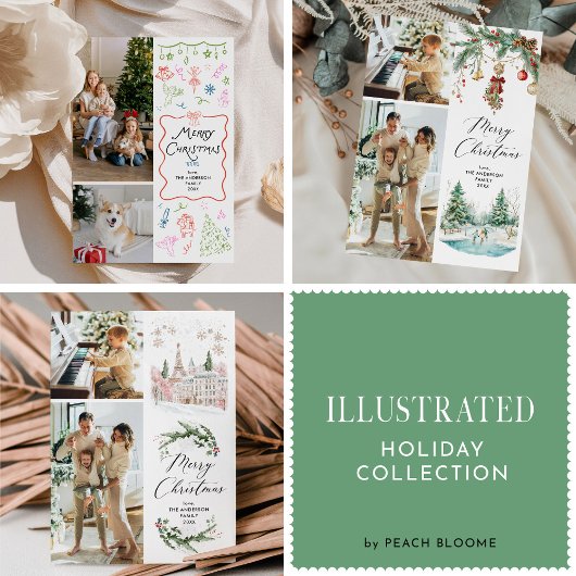 Whimsical Hand getekend Green Merry Christmas 2 Fo Feestdagenkaart