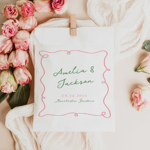 Whimsical Hand getekend Groen & Roze bruiloft serv Bedankzakje