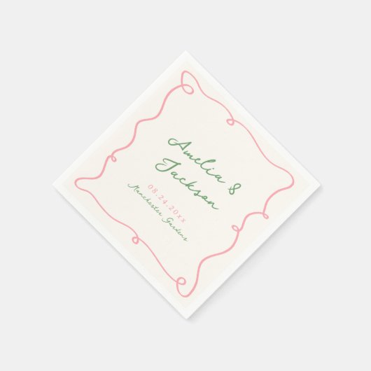 Whimsical Hand getekend Groen & Roze bruiloft serv Servet (Hoek)