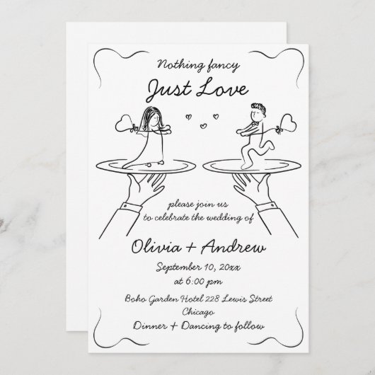 Whimsical Hand getekend Handgeschreven Quirky Wedd Kaart (Voorkant / Achterkant)