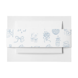 Whimsical Hand getekend Illustreren Blauwe bruilof Uitnodigingen Wikkel