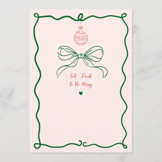 Whimsical Hand getekend Leuk Frans kerstdiner Menu (Achterkant)