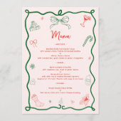 Whimsical Hand getekend Leuk Frans kerstdiner Menu (Voorkant)