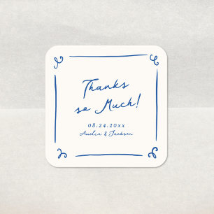 Whimsical Hand getekend marineblauw bruiloft dank Vierkante Sticker