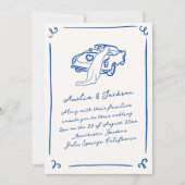 Whimsical Hand getekend marineblauw bruiloft Kaart (Voorkant)