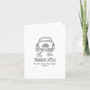 Whimsical Hand getekend net getrouwd auto bruiloft Bedankkaart