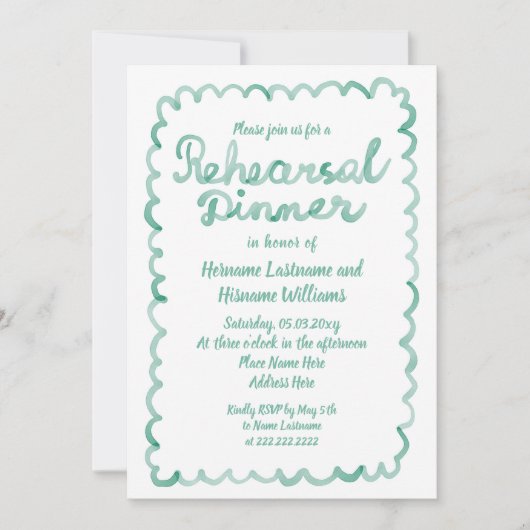 Whimsical Hand getekend Olive Green Repetitie Dine Kaart (Voorkant)